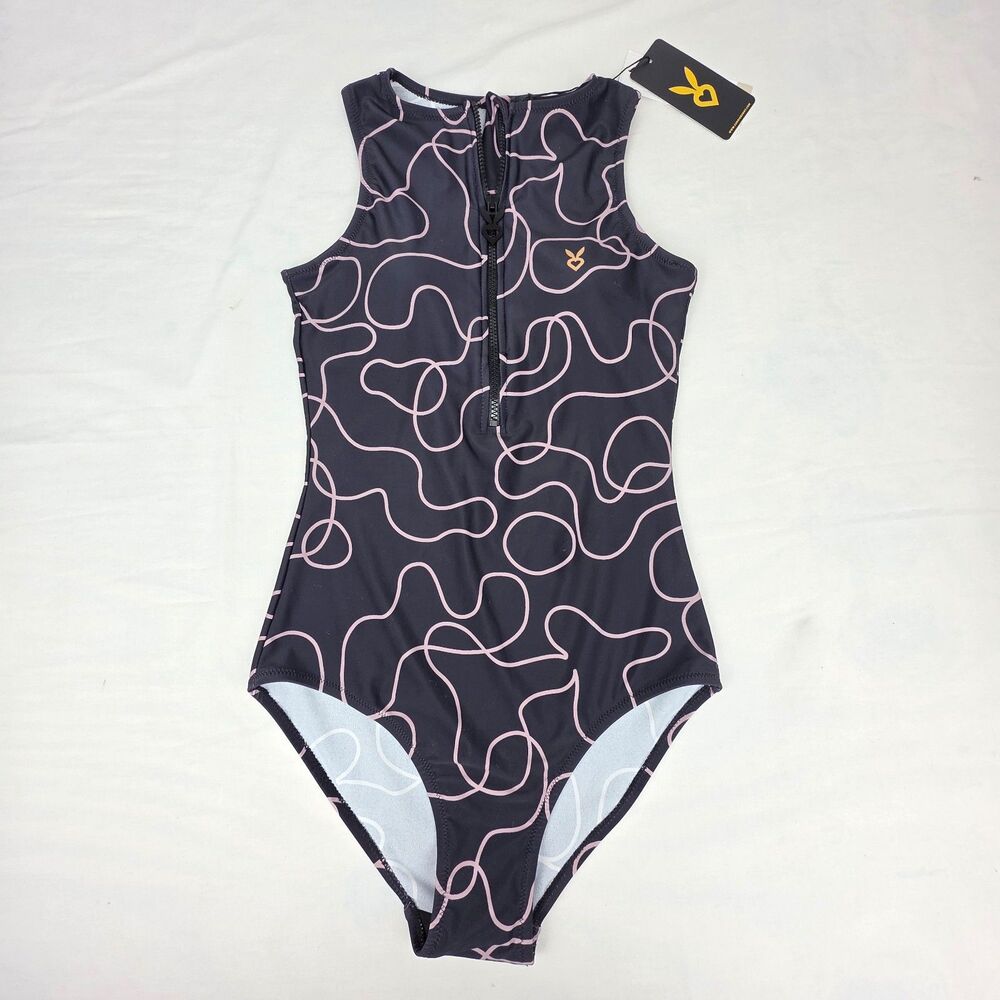 Cardio Bunny Zip Front Bathing Suit High Cut Leg Small Sport Beach Swimsuit